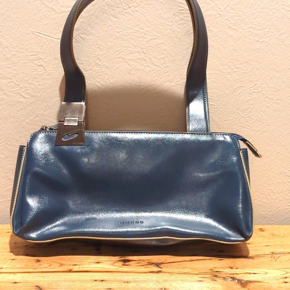 Guess Blue Shoulder Bag with Handles and brushed nickel hardware